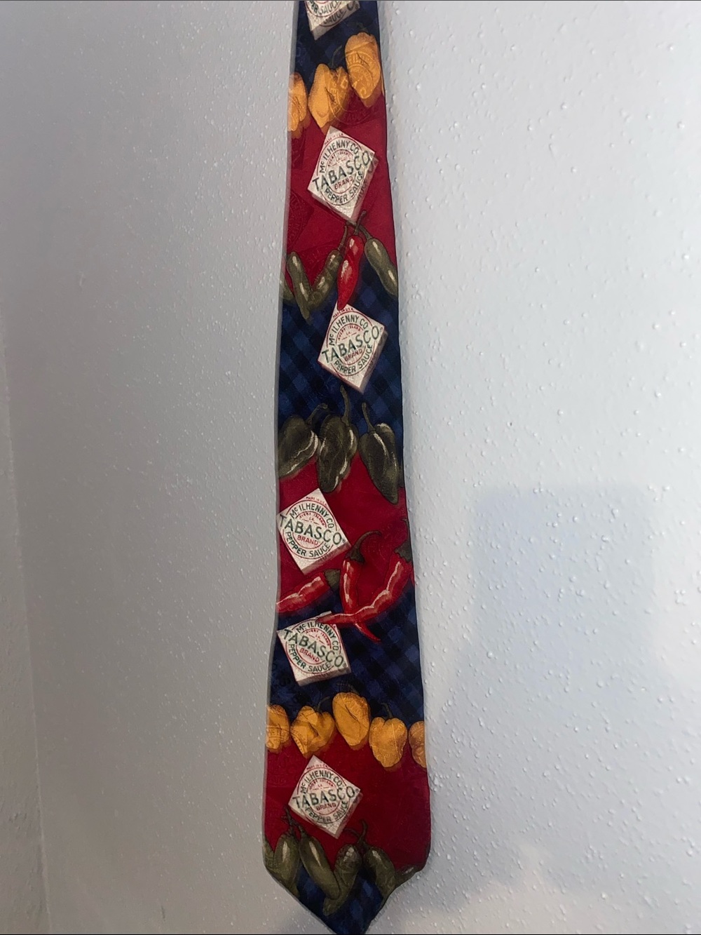 Vintage Tabasco Silk Tie with Red, Navy, Yellow & Green Pepper Motif